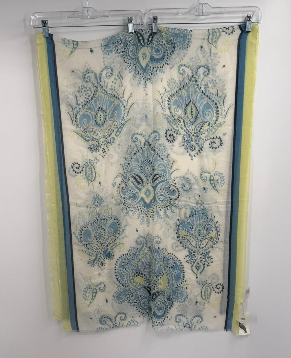 NWT Kinross Cashmere Silk Wrap Scarf 80x30 Blue Yellow Mykonos Multi LSAS2-209